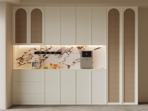  奶油风餐边柜3d模型 