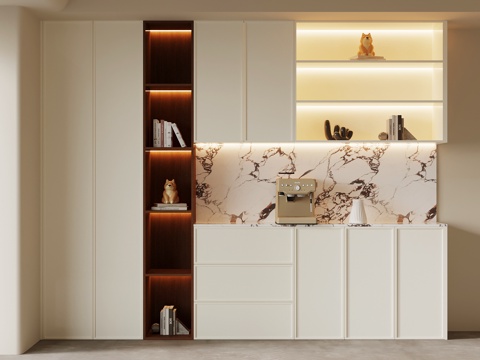  奶油风餐边柜3d模型 