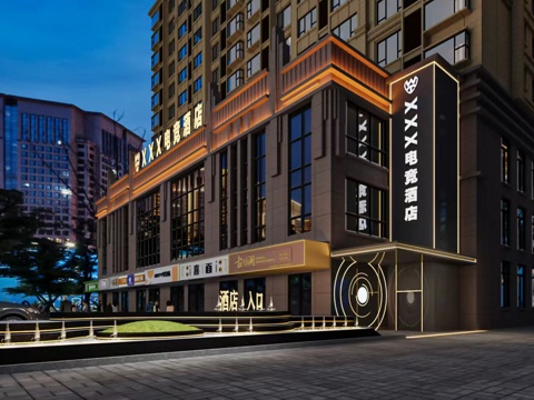  酒店门头3d模型 