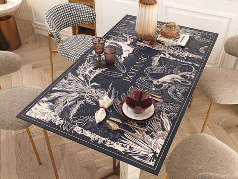  现代北欧客餐厅桌布 餐具组合 桌布桌垫 饰品组合3d模型 