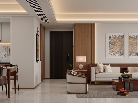  新中式简约客餐厅3d模型 