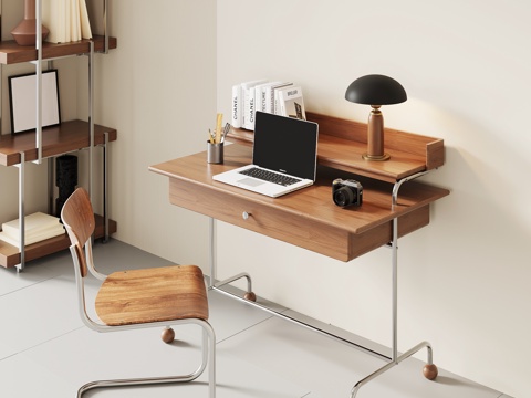 现代中古书桌椅su模型