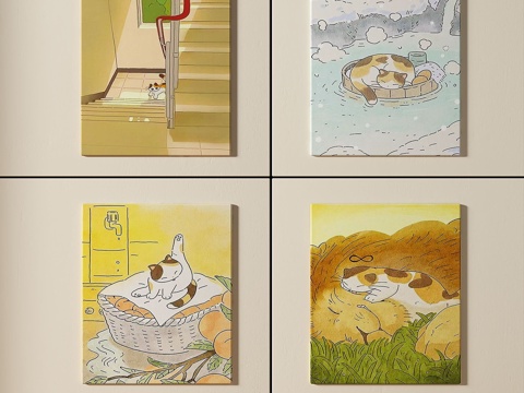  现代，简约，抽象，复古，中古，组合，装饰画3d模型 