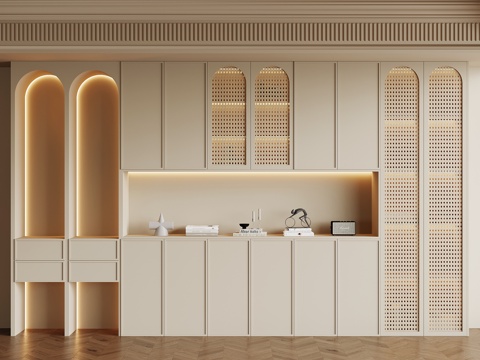 法式奶油风酒柜 餐边柜su模型