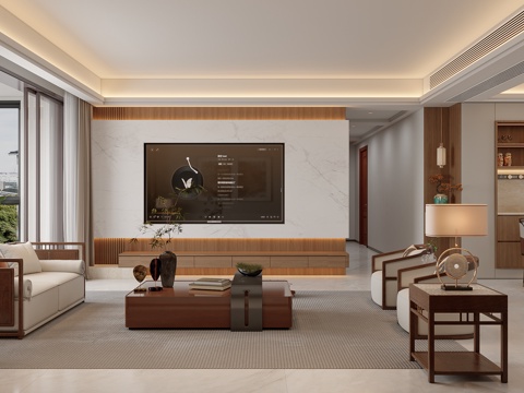  新中式轻奢客厅3d模型 