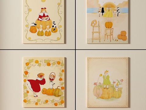  现代，简约，抽象，复古，中古，组合，装饰画3d模型 