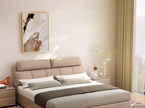  现代双人床3d模型 