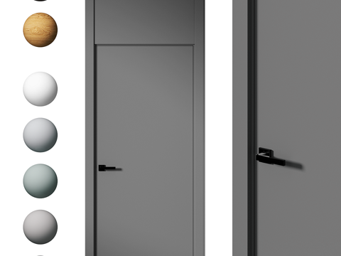  现代简约房间门 门 入户门 单开门 灰色门3d模型 