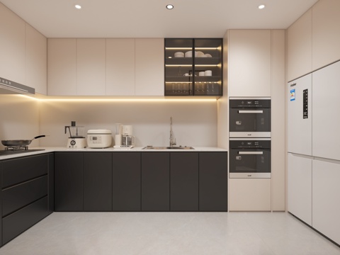  奶油风简约餐厅3d模型 