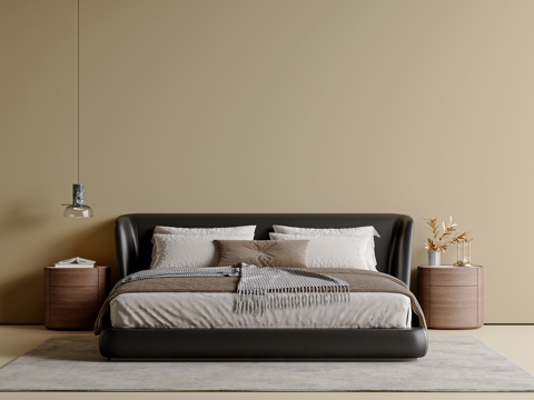  现代简约双人床 主卧床3d模型 