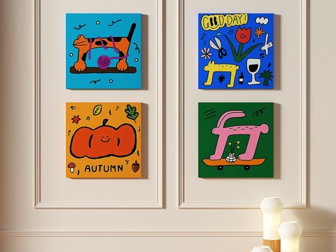  现代，抽象，儿童，组合，装饰画3d模型 