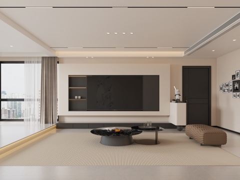  奶油风客餐厅3d模型 