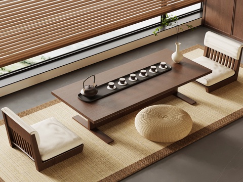 新中式茶桌椅 榻榻米茶桌椅su模型