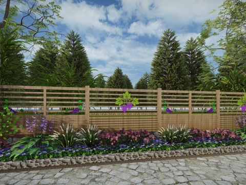 现代生态户外蔬果田园木质葡萄栏杆柑橘围栏护栏彩色水果创意栅栏su模型