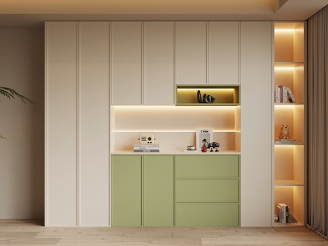  法式奶油风置物柜3d模型 