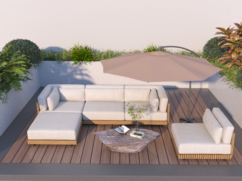  现代户外水沙发茶几组合 遮阳伞3d模型 