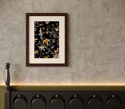  法式复古装饰画 挂画 植物画 动物画 实木相框3d模型 