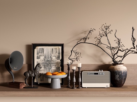  中古侘寂饰品摆件 干支花艺 烛台 水果盘 装饰画3d模型 