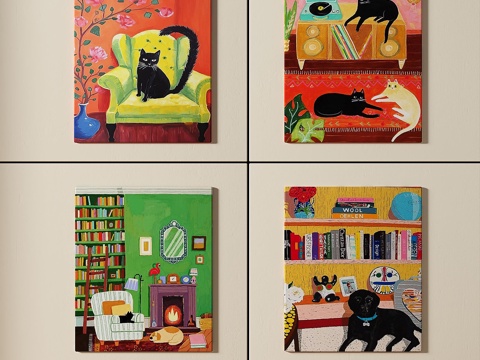  现代，简约，抽象，复古，中古，组合，装饰画3d模型 