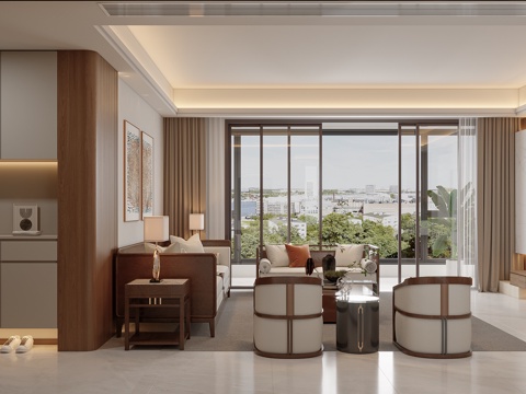  新中式轻奢客餐厅3d模型 