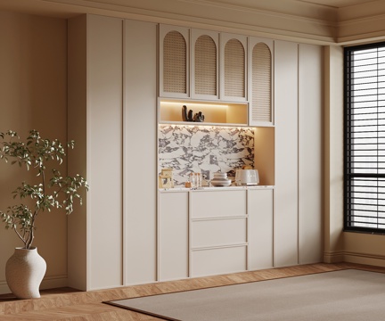  法式奶油风餐边柜3d模型 