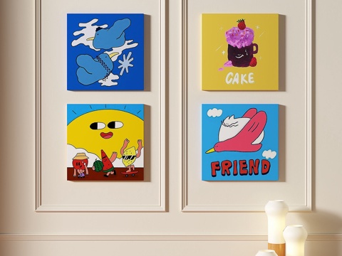  现代，抽象，儿童，组合，装饰画3d模型 