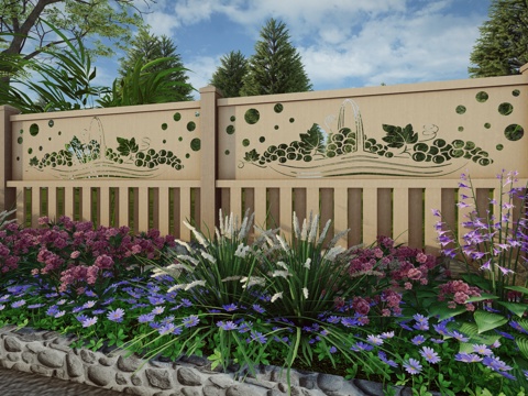 现代生态户外蔬果田园木质葡萄栏杆柑橘围栏护栏彩色水果创意栅栏su模型