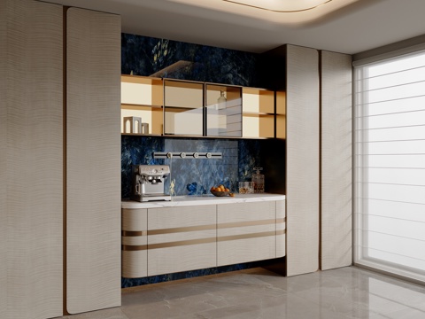  现代轻奢餐边柜 餐边柜摆件 成品餐边柜3d模型 