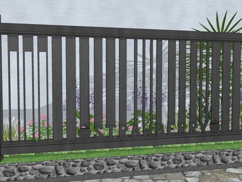 现代生态户外蔬果田园木质葡萄栏杆柑橘围栏护栏彩色水果创意栅栏su模型