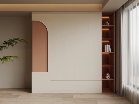 现代奶油风衣柜su模型