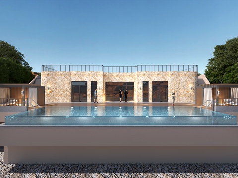  温泉酒店外观3d模型 