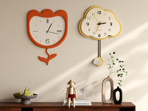 现代钟表 挂钟时钟 儿童钟表 饰品摆件su模型