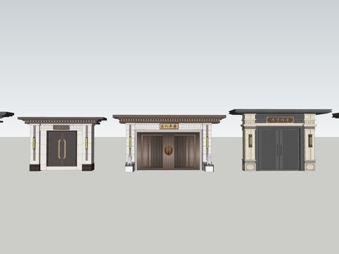 新中式别墅庭院大门su模型