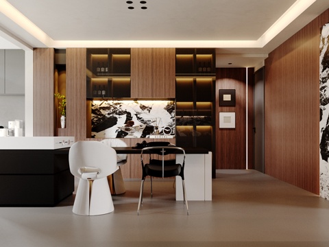  意式轻奢岛台餐厅3d模型 