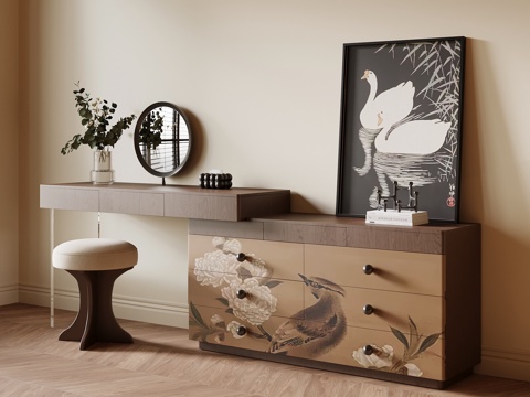 新中式梳妆台 中古风梳妆台su模型