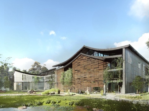 新中式山地度假酒店  酒店建筑  酒店民宿su模型