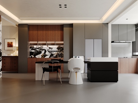  意式轻奢岛台餐厅3d模型 