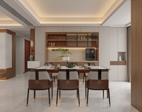  新中式简约餐厅3d模型 