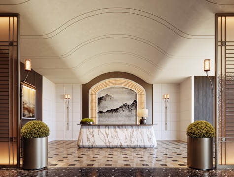 轻奢酒店大堂su模型