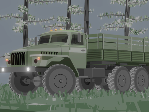  乌拉尔卡车场景低多边形3d模型 