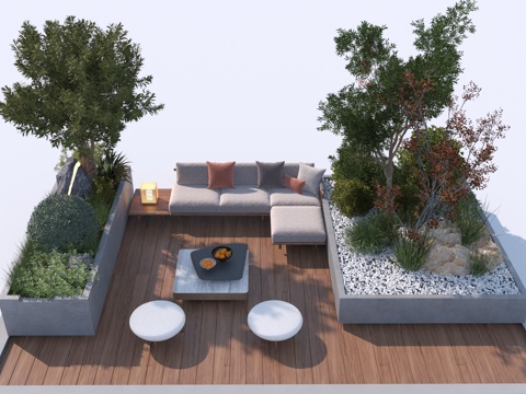  现代屋顶花园 休闲座椅组合3d模型 