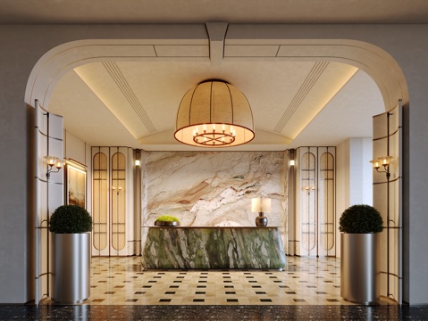 轻奢酒店大堂su模型