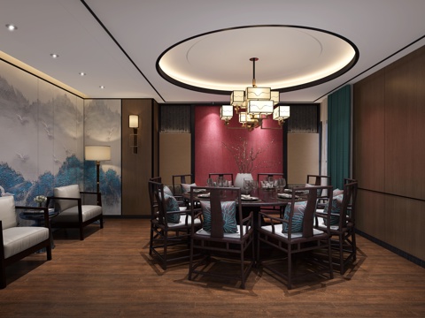  新中式酒店包厢3d模型 