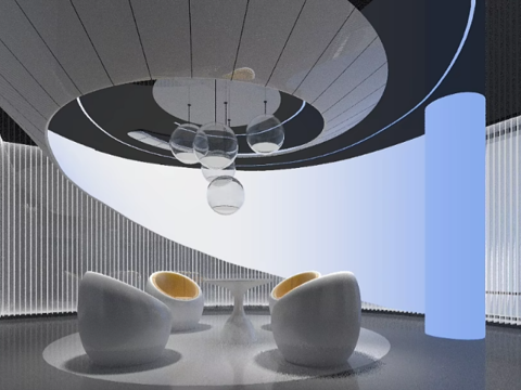  科技风休闲区3d模型 