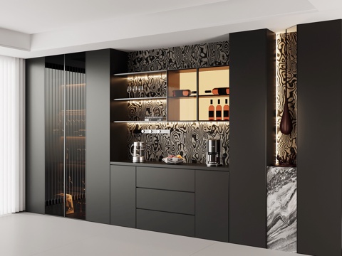 现代意式酒柜 餐边柜su模型