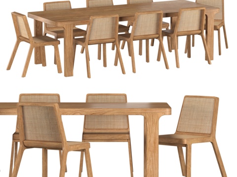  圣地亚哥矩形餐桌套装3d模型 