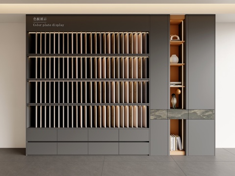 现代全屋定制展厅 色板展示柜 木作展厅色板 装饰柜su模型