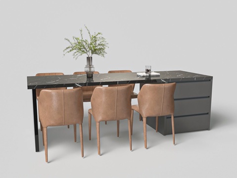  现代大理石餐桌椅组合3d模型 