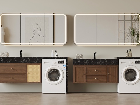  中古风浴室柜 洗衣机柜3d模型 