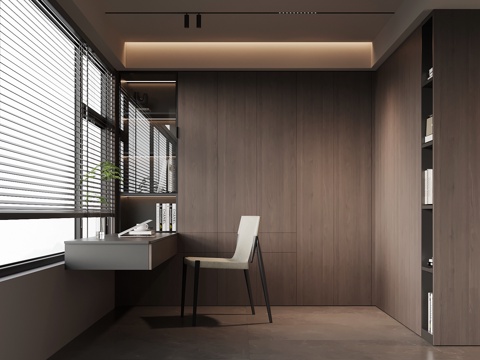 现代意式书房 L型书柜 书桌椅su模型